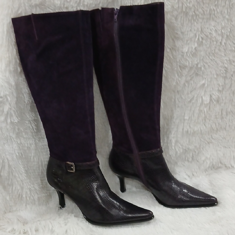 Franco Sarto Dark Purple Heeled Boots - Picture 3 of 12